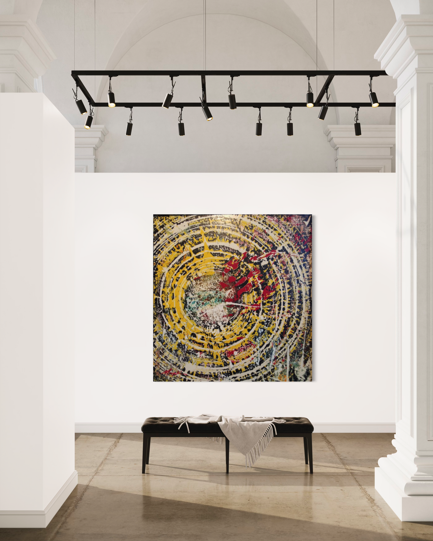 Fine art painting oil on canvas abstract yellow circle