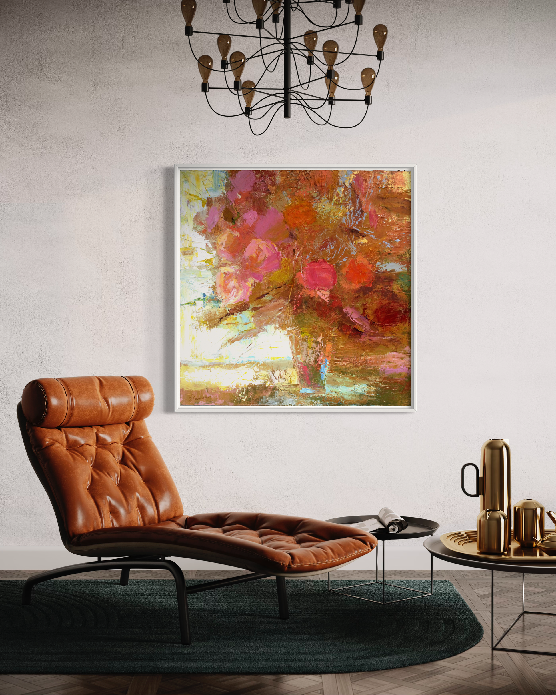 a living room filled with furniture and a painting 