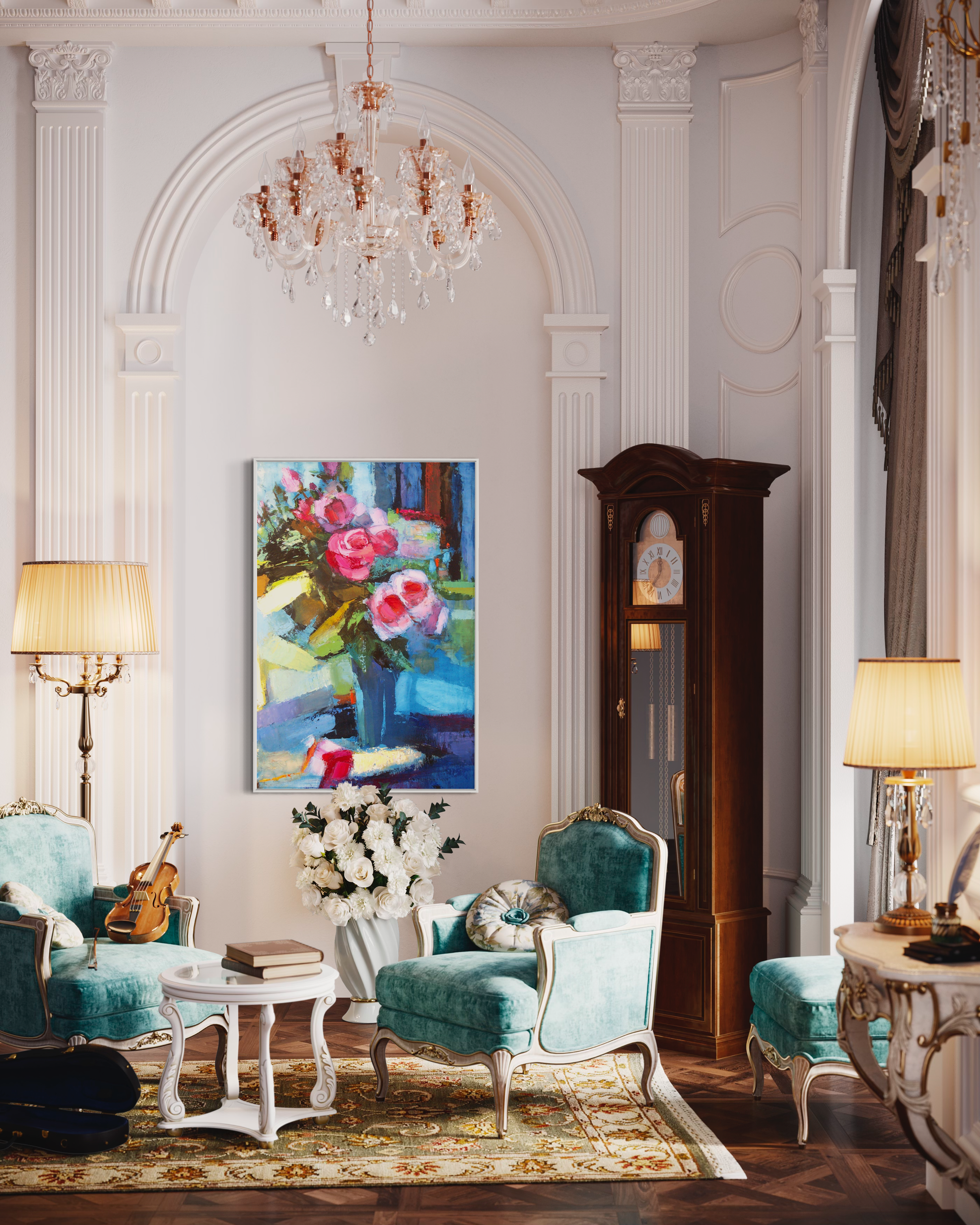 a living room filled with furniture and decorations 