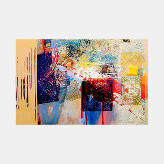 an abstract painting of life in street as a square person