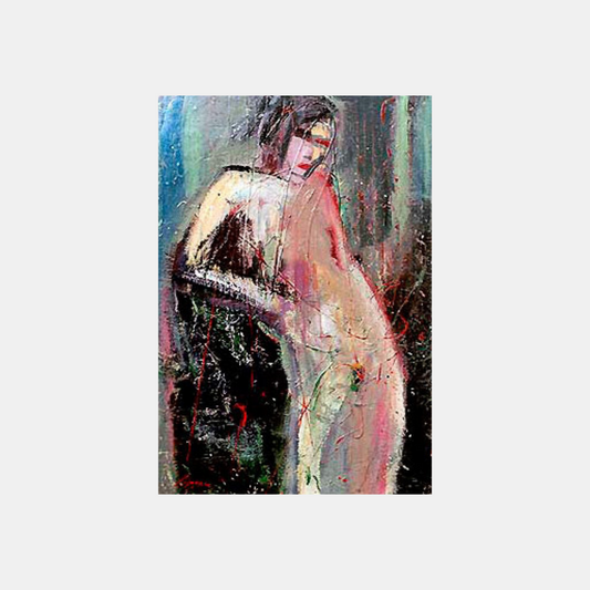 an abstract painting of a standing nude pose