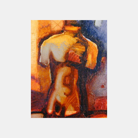 an abstract painting of a torso in bronze light 